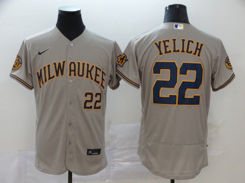 Men Milwaukee Brewers 22 Yeli Grey Nike Elite MLB Jerseys